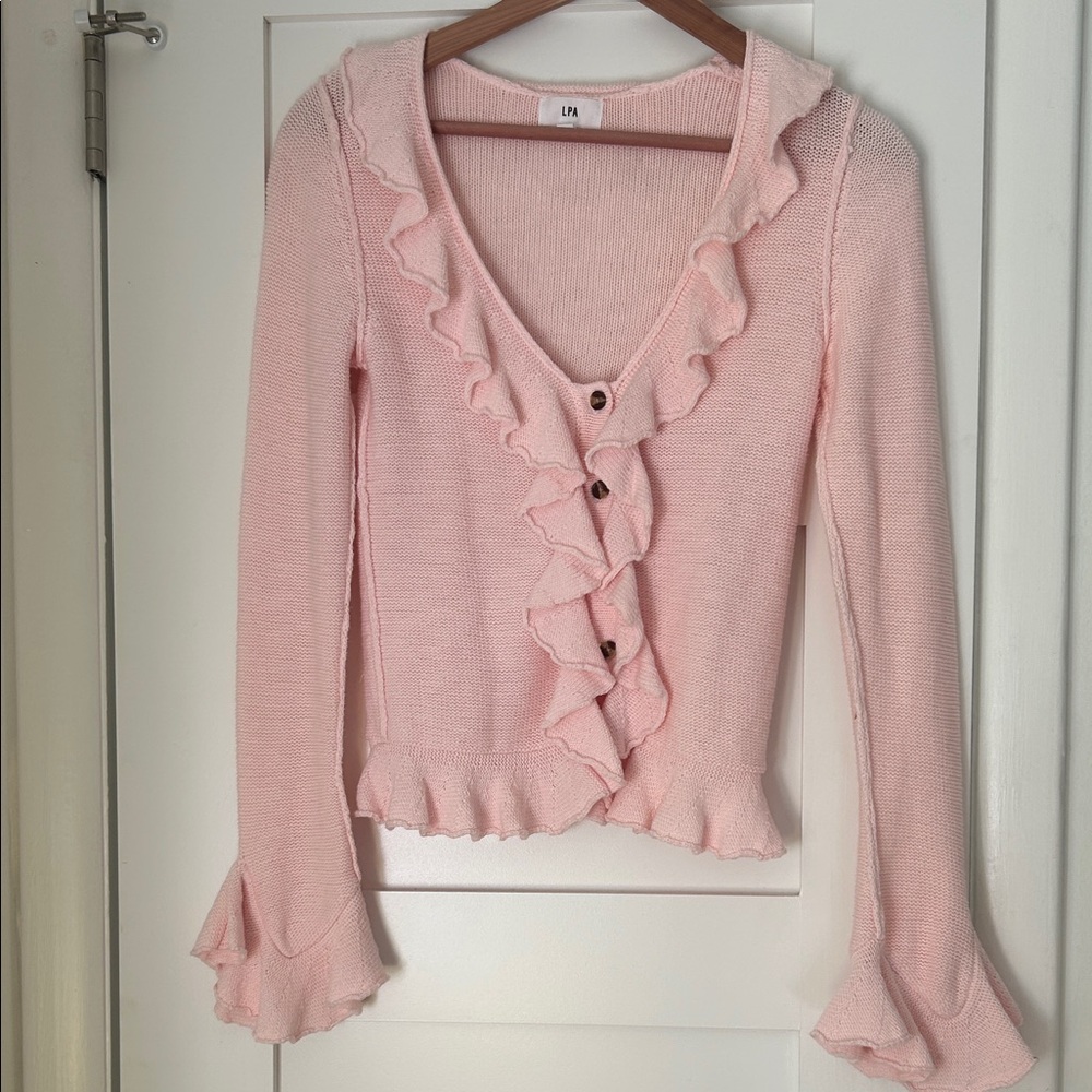 LPA Pink Ruffled Cardigan